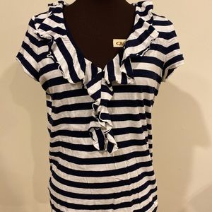 Polo Ralph Lauren Navy Blue Striped Top (ruffles)